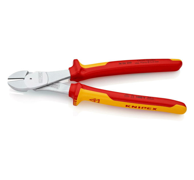Кусачки боковые (бокорезы) особой мощности, Ø4,6мм, 250мм VDE KNIPEX 74 06 250, хромированные