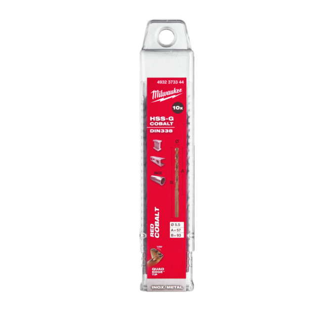 Сверло по металлу HSS-Co MILWAUKEE, DIN338, Ø5,5х93х57мм, (10шт)