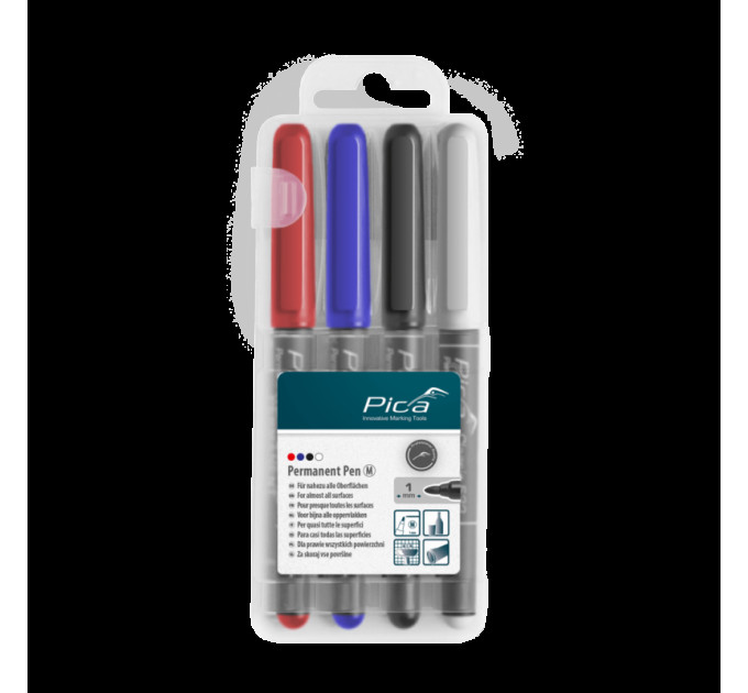 Набор маркеров перманентных PICA 534/04 Classic Permanent Pen Medium(красый/ синий/черный/белый),4шт