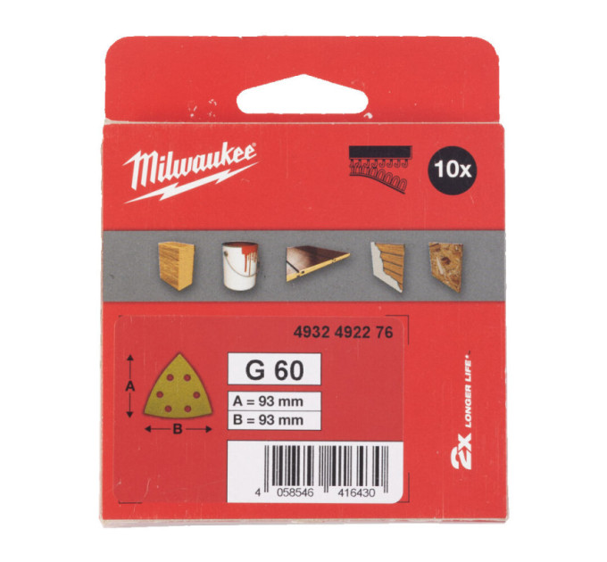 Шлифовальные листы HP MILWAUKEE, 93х93х93мм HL, зерно 60, (10шт)