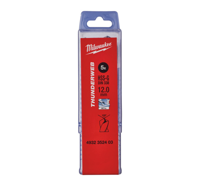 Свердло по металу THUNDERWEB HSS-G MILWAUKEE, DIN338, Ø12,0x151х101мм, (5шт)