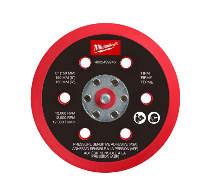 Подошва шлифовальная MILWAUKEE FROSBPSP150, Ø150мм, 6 отв. для M12 FROS (мягкая с PSA)