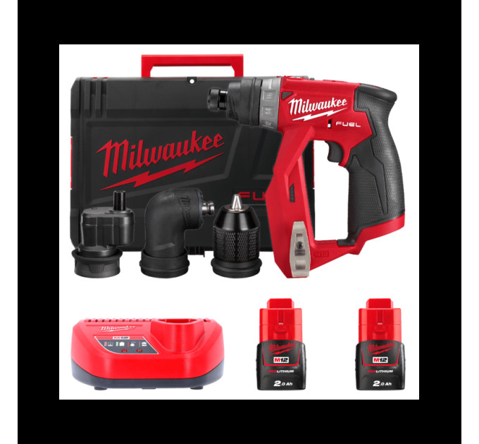 Дриль-шуруповерт акумуляторний безщітковий MILWAUKEE M12 FDDXKIT-202X,34Нм (4насадки+ЗУ+2Х2Ач+кейс)