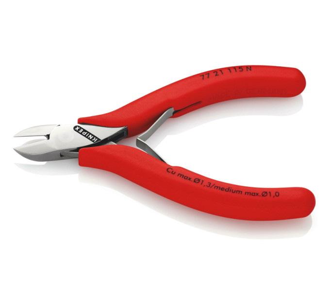 Кусачки боковые (бокорезы) для электроники, Ø1,3мм, 115мм KNIPEX 77 21 115 N, полированные