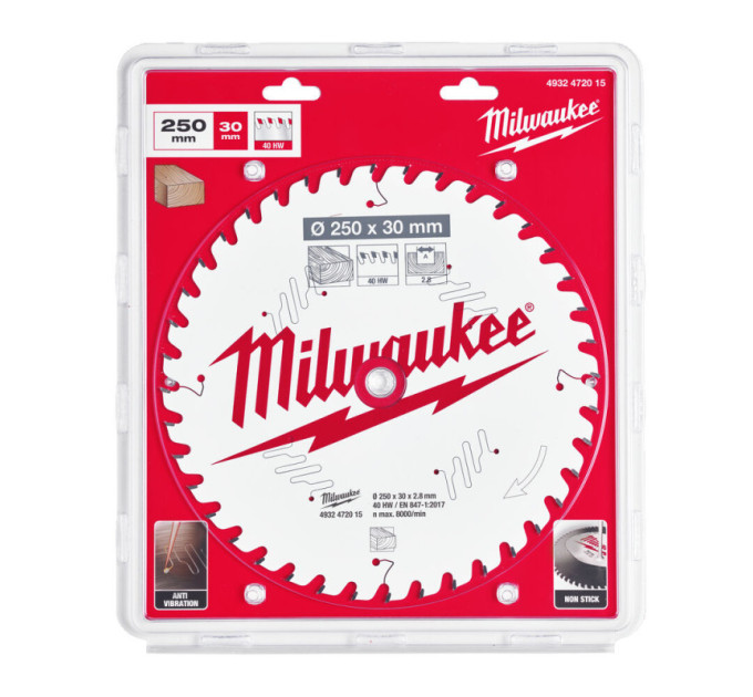 Диск пильный по дереву для торцевых пил PFTE MILWAUKEE, Ø250х30х2,8мм, 40 зуб.