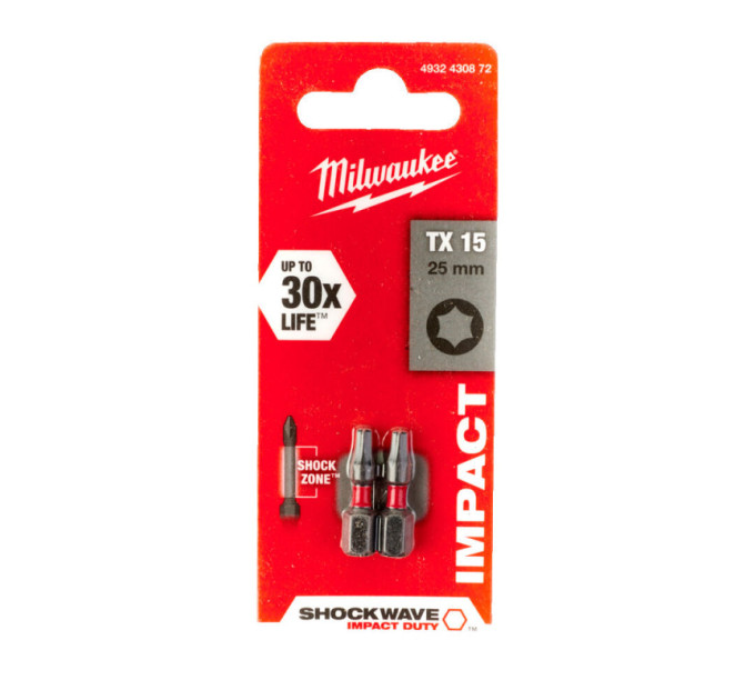 Бита SHOCKWAVE MILWAUKEE, TX15, 25мм, (2шт)