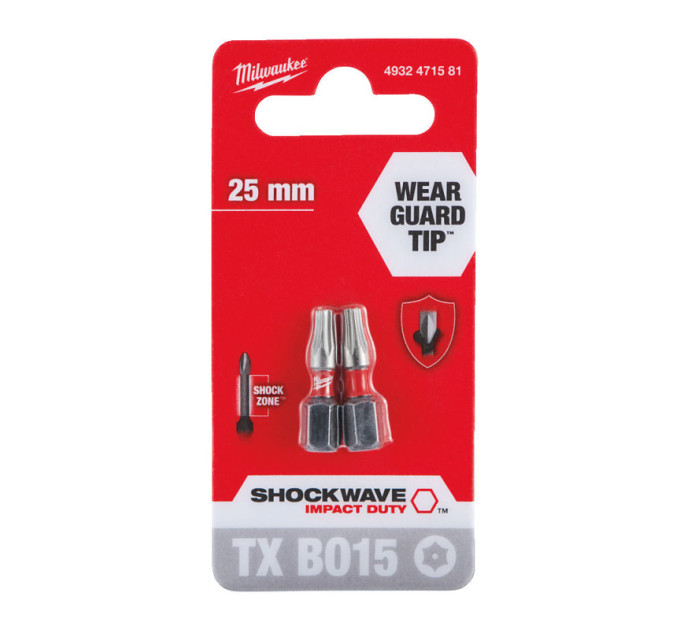 Біта SHOCKWAVE MILWAUKEE, TX BO15, 25мм, (2шт)