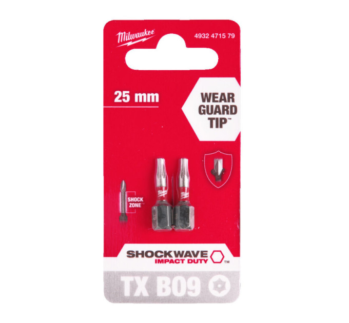 Біта SHOCKWAVE MILWAUKEE, TX BO9, 25мм, (2шт)