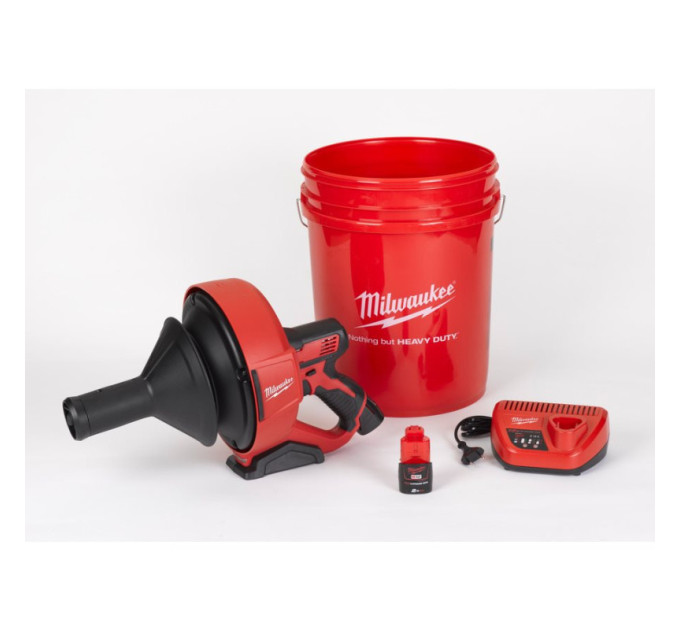 Машина прочистная аккумуляторная MILWAUKEE M12 BDC6-202C трос 6м (ЗУ+2акк.Х2Ач+ведро)
