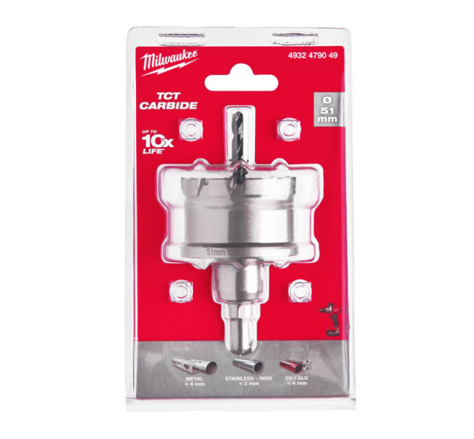 Цельная коронка Holesaw TCT MILWAUKEE для стали/нержавеющей стали, Ø51мм