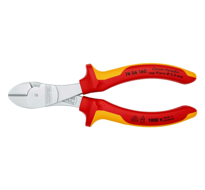 Кусачки боковые (бокорезы) особой мощности, Ø3,4мм, 160мм VDE KNIPEX 74 06 160 SB, хромированные