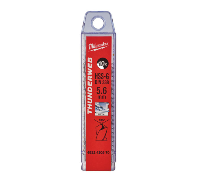 Свердло по металу THUNDERWEB HSS-G MILWAUKEE, DIN338, Ø5,6x93х57мм, (10шт)