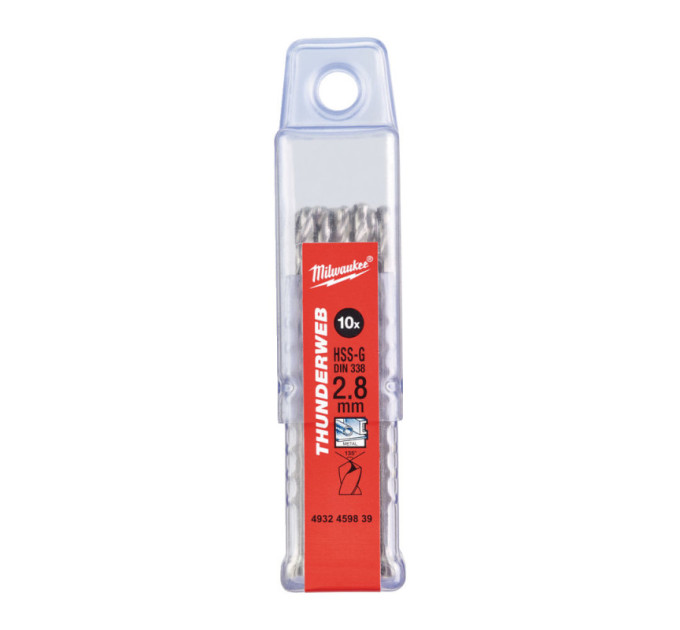 Сверло по металлу THUNDERWEB HSS-G MILWAUKEE, DIN338, Ø2,8х61х33мм, (10шт)