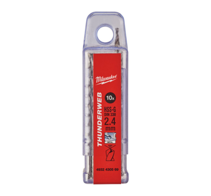 Сверло по металлу THUNDERWEB HSS-G MILWAUKEE, DIN338, Ø2,4x57х30мм, (10шт)
