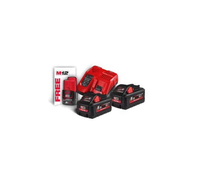 Энергокомплект MILWAUKEE M18 HNRG-552 (ЗУ M12-18FC+2акк.Х5,5А HВ5.5) + подарок аккумулятор M12 B3