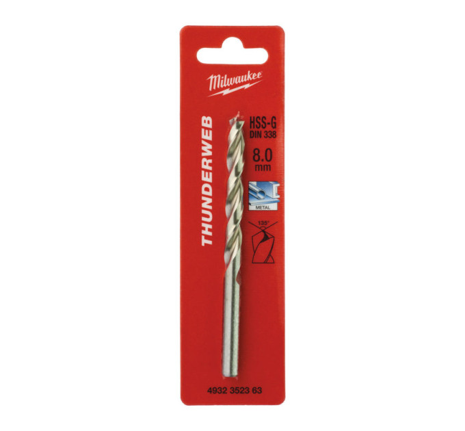 Свердло по металу THUNDERWEB HSS-G MILWAUKEE, DIN338, Ø8,0x117х75мм