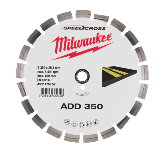 Диск алмазный Speedcross MILWAUKEE ADD 350, Ø350мм (асфальт)