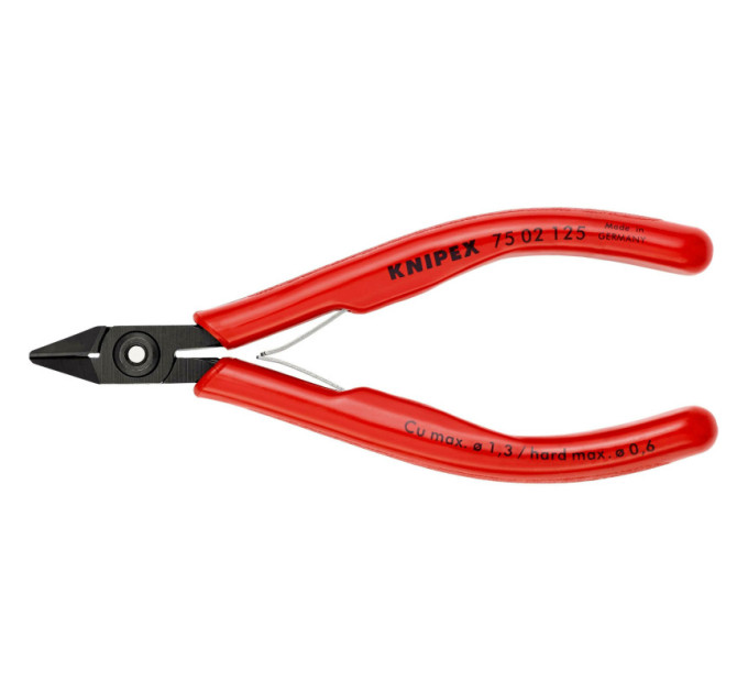 Кусачки боковые (бокорезы) для электроники, Ø1,3мм, 125мм KNIPEX 75 02 125, фосфатированные