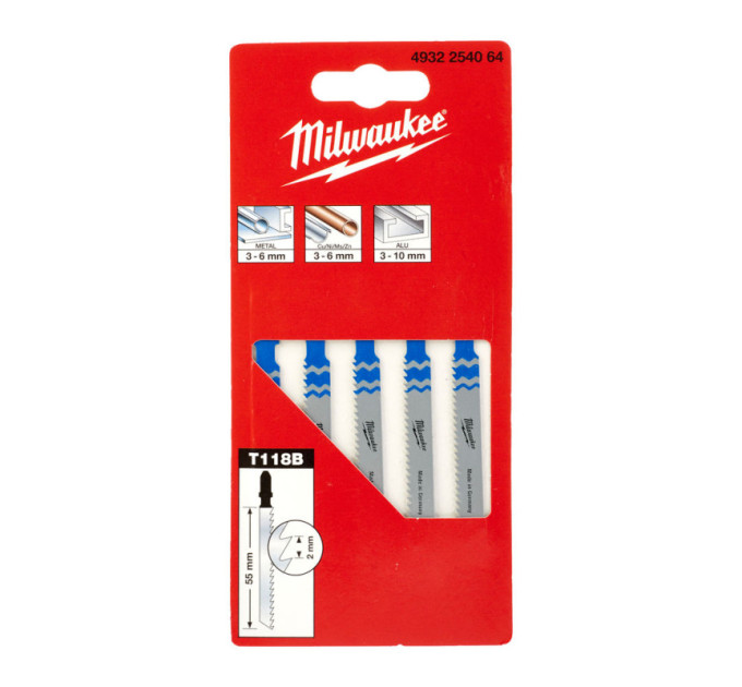 Полотна для лобзика T118B MILWAUKEE, 55х2,0, (5шт)