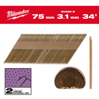 Гвозди оцинкованные с кольцевой накаткой и D-образной головкой MILWAUKEE 3,1/34°/75мм (2200 шт)