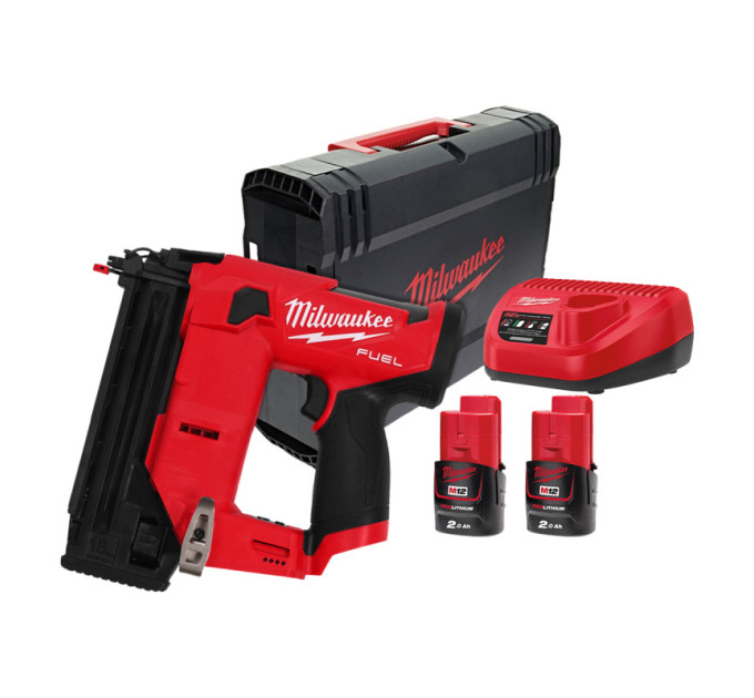 Пистолет гвоздезабивной аккумуляторный бесщёточный MILWAUKEE M12 FCN18GS-202X,16-38мм(ЗУ+2Х2Ач+кейс)