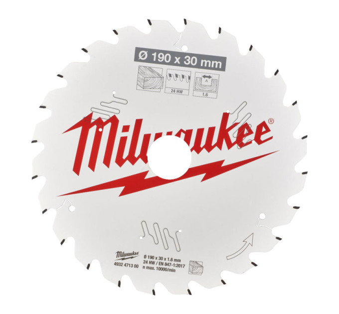 Диск пильний по дереву PFTE THIN KERF MILWAUKEE, Ø190х30х1,6мм, 24 зуб., (Заміна на 4932498976)