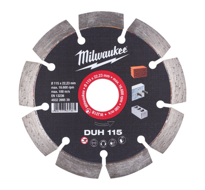 Диск алмазный MILWAUKEE DUH 115, Ø115мм (железобетон, кирпич)