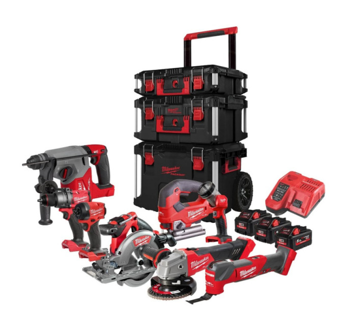 Набір інструментів акумуляторних MILWAUKEE, M18 FPP8C-553P (набір кейсів PACKOUT 4932464244, 3 акуму