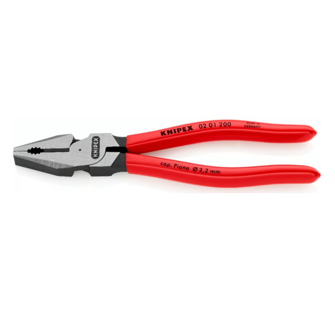 Пассатижи (плоскогубцы) особой мощности Ø13,0мм, 200мм KNIPEX 02 01 200, фосфатированные