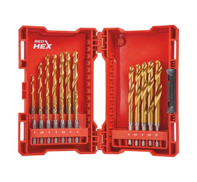 Набор сверл по металлу RedHEX SHOCKWAVE™ HSS-TiN PACKOUT MILWAUKEE, (19шт) (2-10мм)
