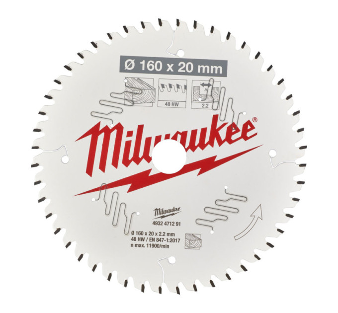 Диск пильний по дереву PFTE MILWAUKEE, Ø160х20х2, 2мм, 48 зуб.