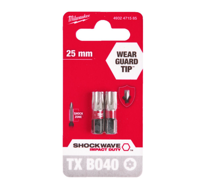Біта SHOCKWAVE MILWAUKEE, TX BO40, 25мм, (2шт)