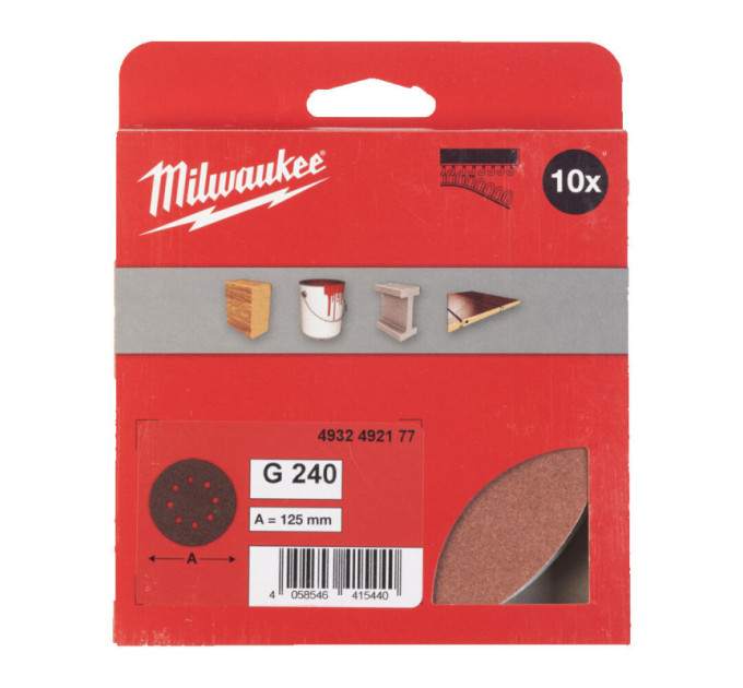Шліфувальне коло MILWAUKEE Ø125/8 HL, зерно 240, (10шт)