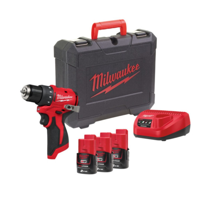 Дриль-шуруповерт акумуляторна безщіткова MILWAUKEE M12 BLDDRC-203С (40Нм) (ЗУ+3акк.Х2Ач+кейс)
