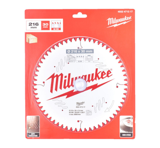 Диск пильный по дереву для торцевых пил PFTE MILWAUKEE, Ø216х30х2,4мм, 60 зуб.