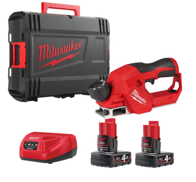 Рубанок аккумуляторный бесщёточный MILWAUKEE M12 BLP-402X (ЗУ+2акк.Х4Ач+HDкейс)