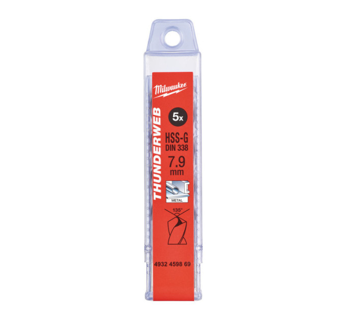 Свердло по металу THUNDERWEB HSS-G MILWAUKEE, DIN338, Ø7, 9х117х75мм, (5шт)