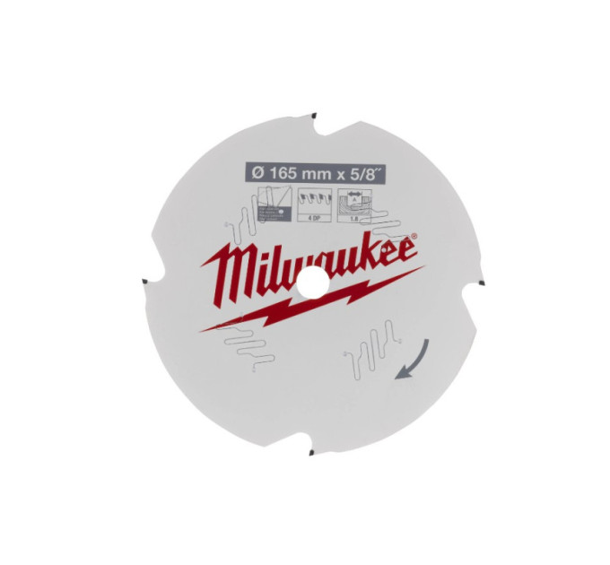 Диск пильный по фиброцементу PFTE MILWAUKEE, Ø165х5/8''х2,2мм, 4 зуб.