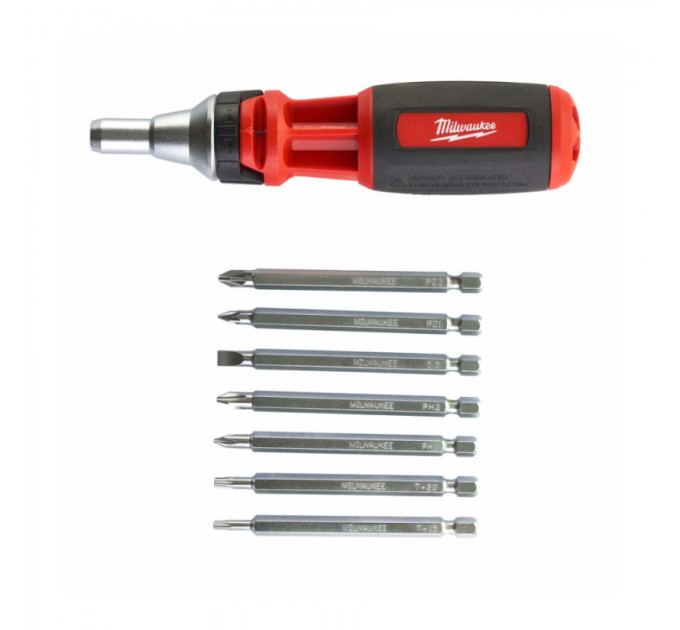 Отвертка универсальная с трещоткой 9в1 (PH1, PH2, PZ1, PZ2, Torx®15, Torx®20, SL5.5) MILWAUKEE