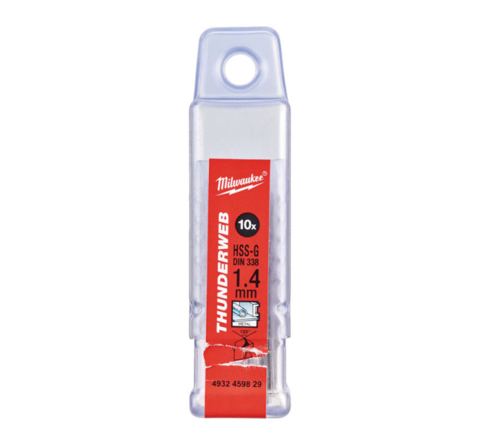 Свердло по металу THUNDERWEB HSS-G MILWAUKEE, DIN338, Ø1,4х40х18мм, (10шт)