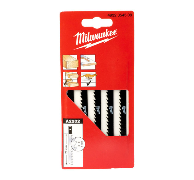 Полотна для лобзика A 2202 MILWAUKEE, 75х4,0мм, (5шт)