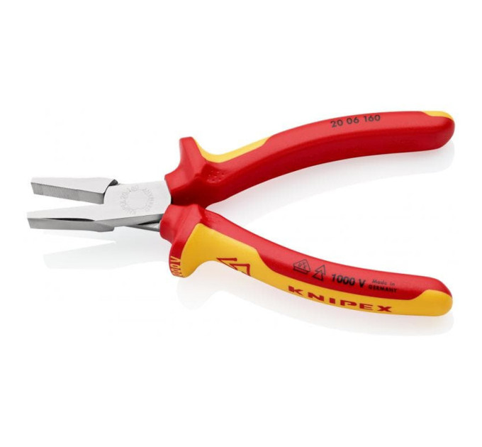 Плоскогубцы с гладкими губками, 160мм VDE KNIPEX 20 06 160, хромированные