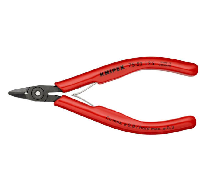 Кусачки боковые (бокорезы) для электроники, Ø0,8мм, 125мм KNIPEX 75 52 125, фосфатированные