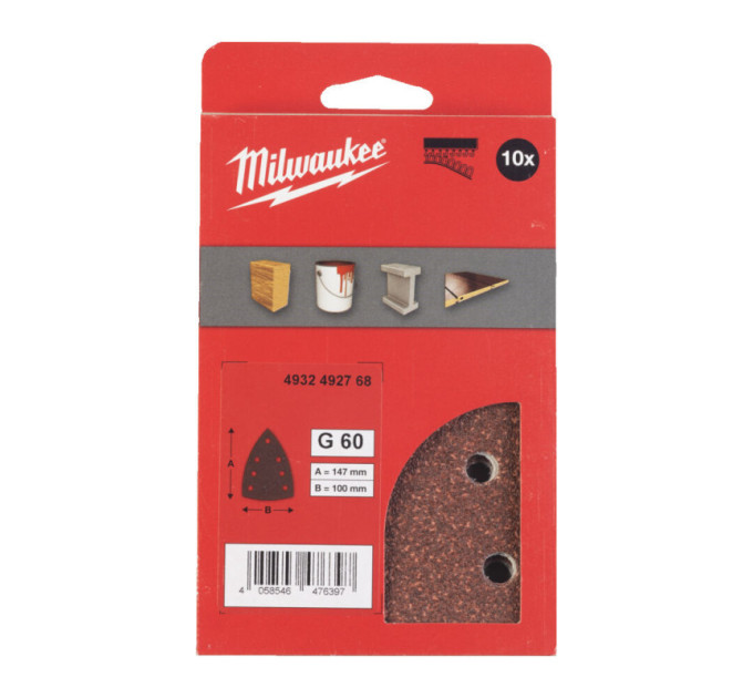 Шлифовальные листы дельтавидные MILWAUKEE, 100х147мм HL, зерно 60 (10шт)