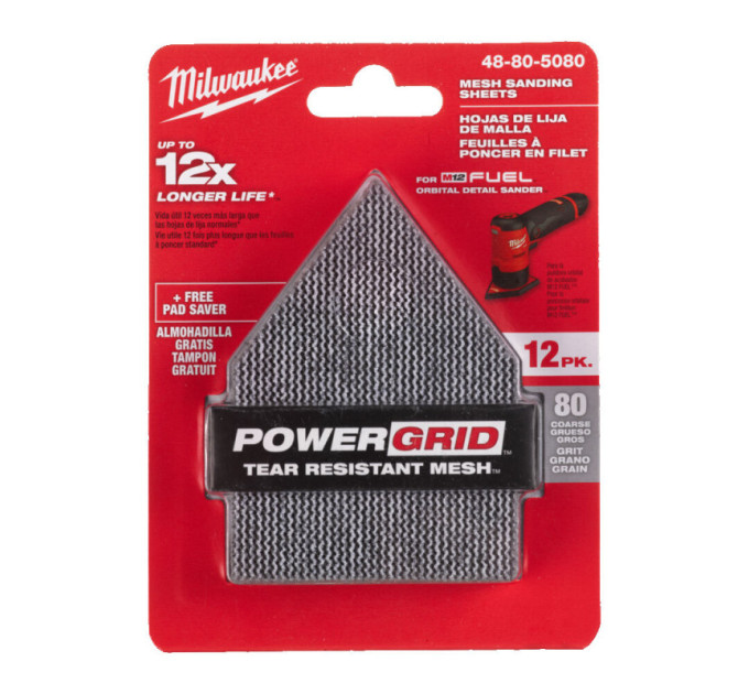 Сетка шлифовальная HL MILWAUKEE, 67х92мм, зерно 80, (12шт+подкладка) (для M12 FDSS)