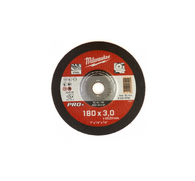 Диск отрезной по металлу MILWAUKEE, SC 41/180х3мм PRO+, Ø180мм