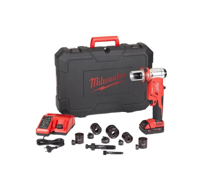 Пробойник аккумуляторный для отверстий FORCE LOGIC™ MILWAUKEE M18 HKP-201CA (ЗУ+2акк.Х2Ач+насадки)