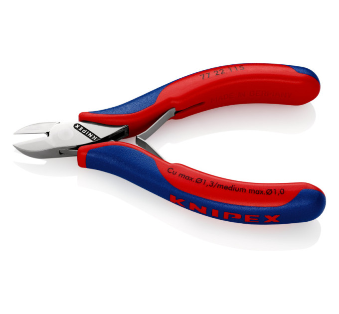 Кусачки боковые (бокорезы) для электроники, Ø1,3мм, 115мм KNIPEX 77 22 115 SB, хромированные
