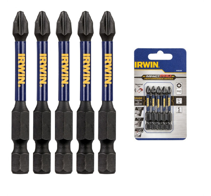 Бита IMPACT PRO 1/4"/57мм PZ2 5шт, IRWIN