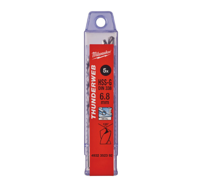 Сверло по металлу THUNDERWEB HSS-G MILWAUKEE, DIN338, Ø6,8x109х69мм, (5шт)